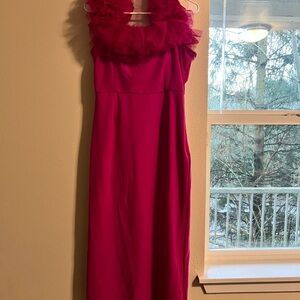 Entro Fuchsia Ruffled Midi Dress